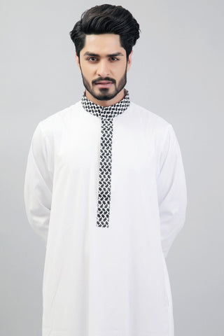 Chenille White with black white arabic texture - CLEARANCE